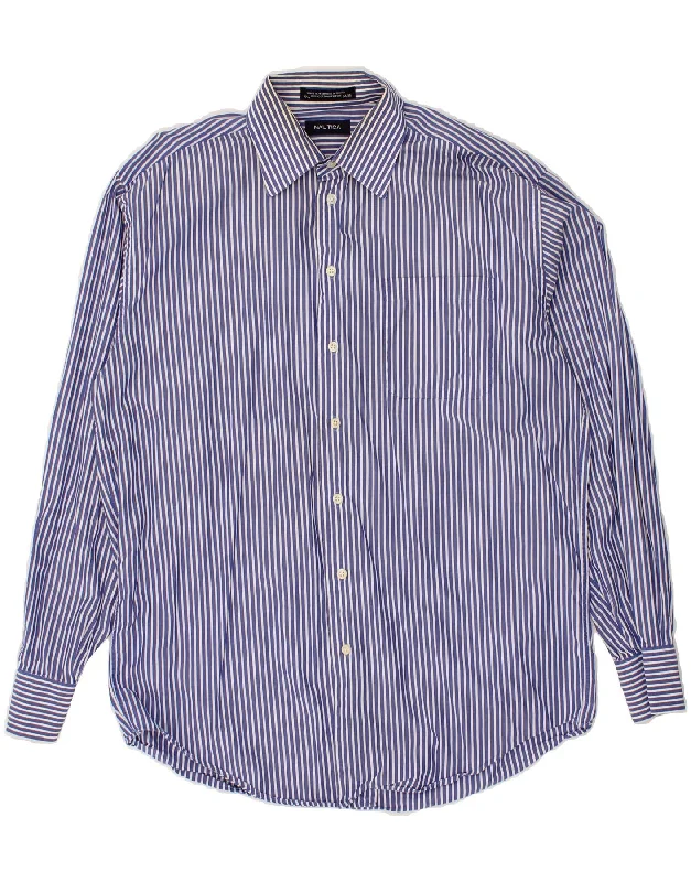 NAUTICA Mens Shirt Size 15 1/2 Medium Blue Striped Cotton-- Cozy Warm Stylish