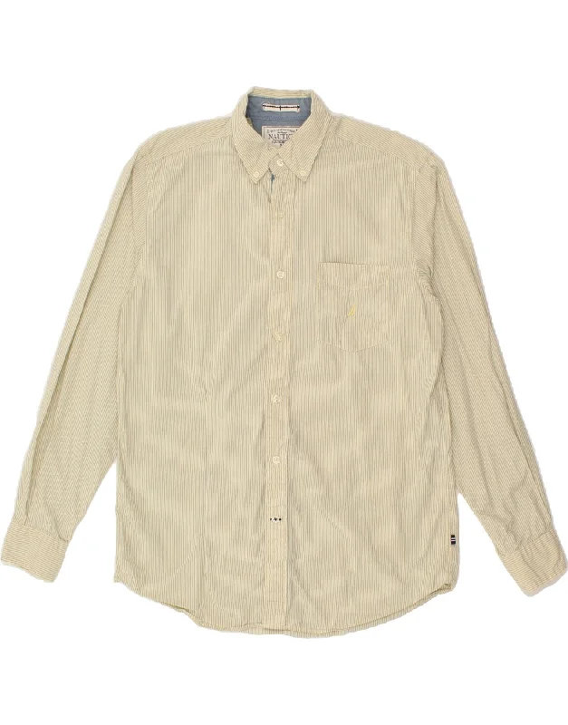 NAUTICA Mens Shirt Medium Yellow Pinstripe Cotton-- Mesh Blend Leather Blend Suede Blend NAUTICA Mens Shirt Medium Yellow Pinstripe Cotton-- Mesh Blend Leather Blend Suede Blend