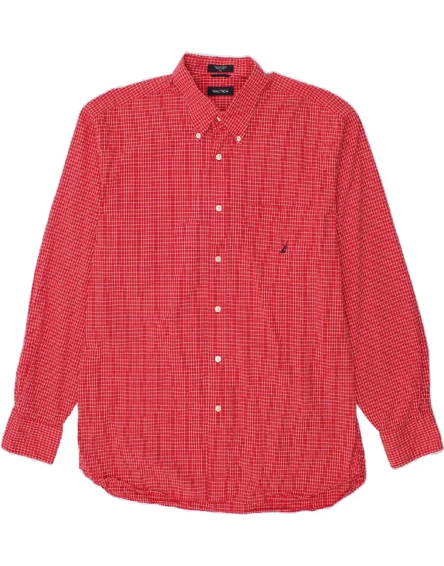 NAUTICA Mens Shirt XL Red Check Cotton-- Polka Dot Checkered Tartan