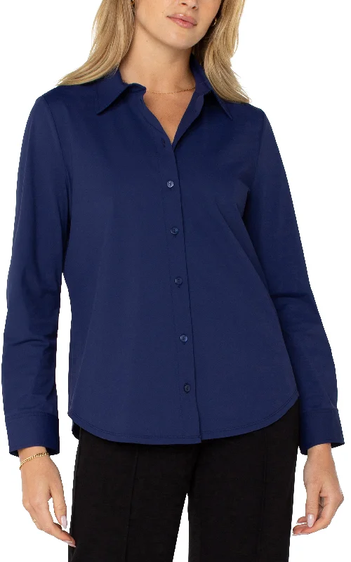 LONG SLEEVE BUTTON FRONT KNIT SHIRT-- Chenille Brocade Lace