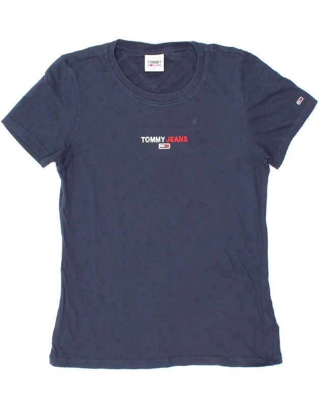 TOMMY HILFIGER Womens Graphic T-Shirt Top UK 12 Medium Navy Blue Cotton-- Terry Blend Velvet Blend Canvas Blend TOMMY HILFIGER Womens Graphic T-Shirt Top UK 12 Medium Navy Blue Cotton-- Terry Blend Velvet Blend Canvas Blend