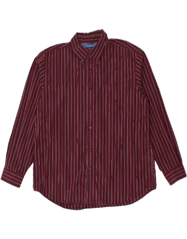 NAUTICA Mens Classic Fit Shirt XL Burgundy Striped Cotton-- Terry Blend Velvet Blend Canvas Blend NAUTICA Mens Classic Fit Shirt XL Burgundy Striped Cotton-- Terry Blend Velvet Blend Canvas Blend
