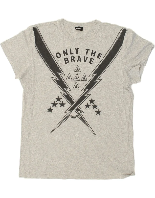 DIESEL Mens Graphic T-Shirt Top XL Grey Cotton-- Anti-Pilling Machine Wash Handmade