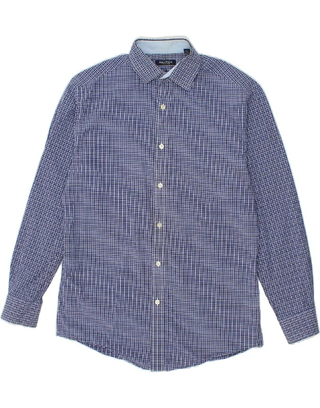 NAUTICA Mens Shirt Size 15 Medium Blue Check Cotton-- Wool Fabric Cashmere Fabric Tweed Fabric NAUTICA Mens Shirt Size 15 Medium Blue Check Cotton-- Wool Fabric Cashmere Fabric Tweed Fabric