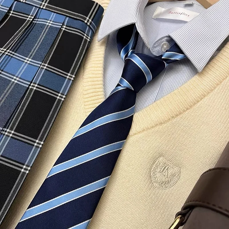 navy blue and white striped hand tie