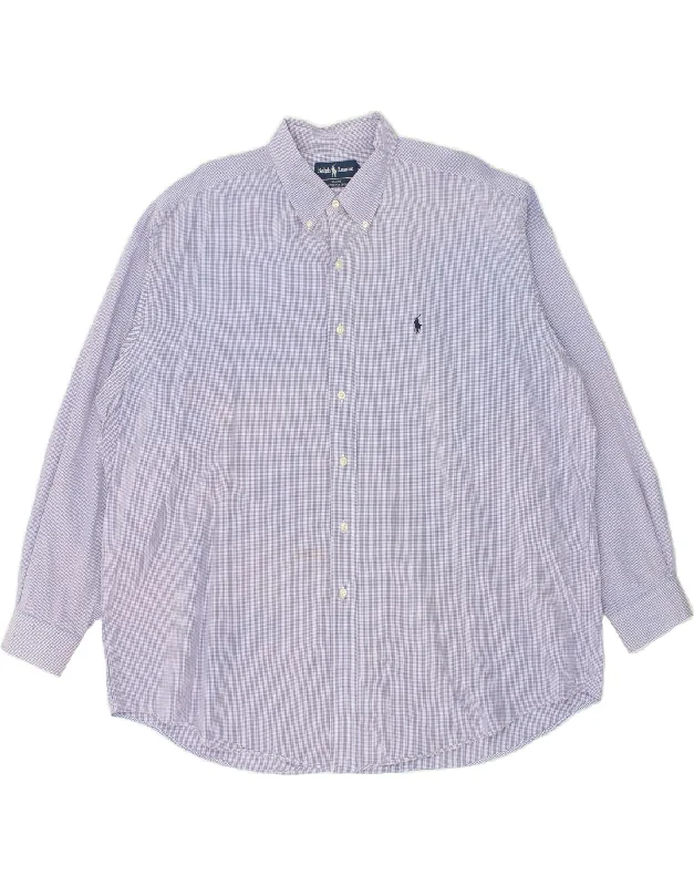 RALPH LAUREN Mens Blake Loose Fit Shirt 2XL Blue Gingham Cotton-- Satin Blend Silk Blend Wool Blend RALPH LAUREN Mens Blake Loose Fit Shirt 2XL Blue Gingham Cotton-- Satin Blend Silk Blend Wool Blend