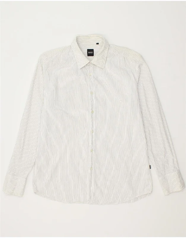 HUGO BOSS Mens Shirt Large Grey Pinstripe Cotton-- Front Pockets Side Pockets Patch Pockets HUGO BOSS Mens Shirt Large Grey Pinstripe Cotton-- Front Pockets Side Pockets Patch Pockets