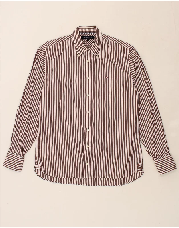 TOMMY HILFIGER Mens Shirt Medium Maroon Pinstripe Cotton-- Cotton Fabric Linen Fabric Terry Fabric TOMMY HILFIGER Mens Shirt Medium Maroon Pinstripe Cotton-- Cotton Fabric Linen Fabric Terry Fabric