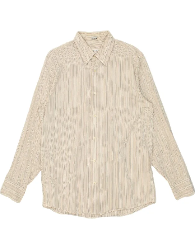 CALVIN KLEIN Mens Modern Fit Shirt Large Beige Striped Cotton-- Elegant Classic Vintage CALVIN KLEIN Mens Modern Fit Shirt Large Beige Striped Cotton-- Elegant Classic Vintage