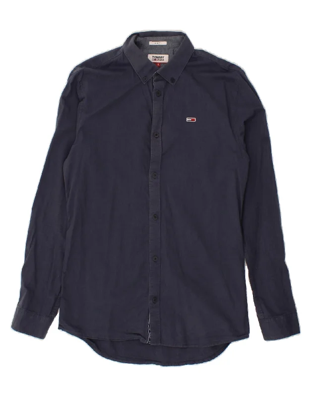 TOMMY HILFIGER Mens Slim Fit Shirt Small Navy Blue Cotton-- Beaded Sequined Faux Fur