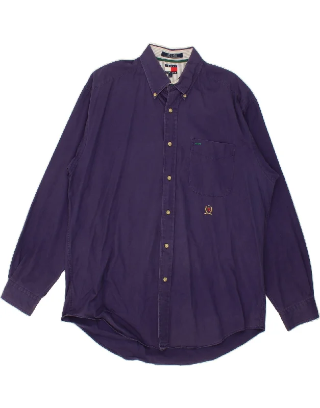 TOMMY HILFIGER Mens Shirt Large Navy Blue Cotton-- Iron Safe Non-Iron Wrinkle Free