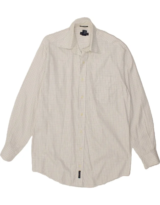 GANT Mens Shirt Small White Check Cotton-- Collared T-Shirt Boat Neck A-Line