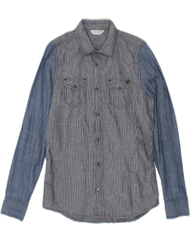 DIESEL Mens Shirt Small Blue Colourblock Cotton-- Front Pockets Side Pockets Patch Pockets
