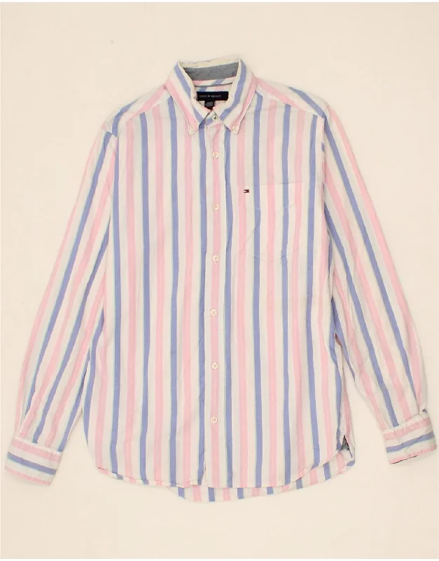 TOMMY HILFIGER Mens Classic Fit Shirt XS Pink Striped Cotton-- Collared Crew Neck Turtle Neck