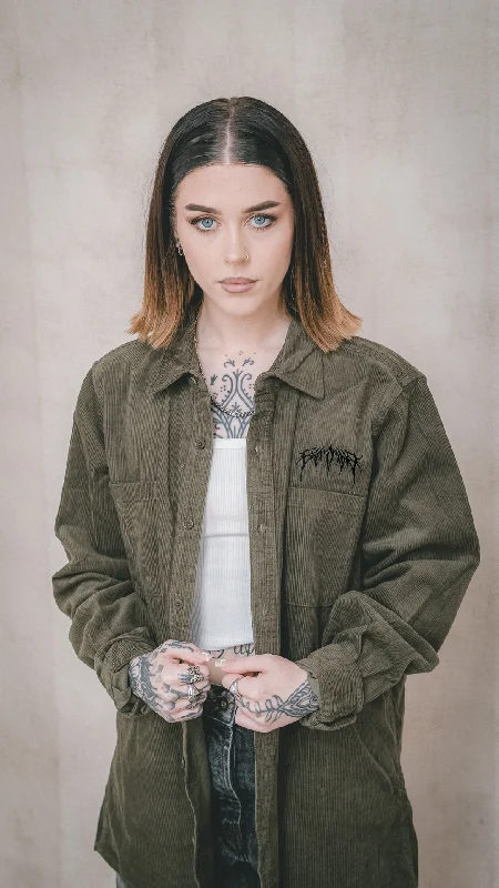 Metal Logo Cord Shirt Khaki-- Layered Multi-layer Single Layer