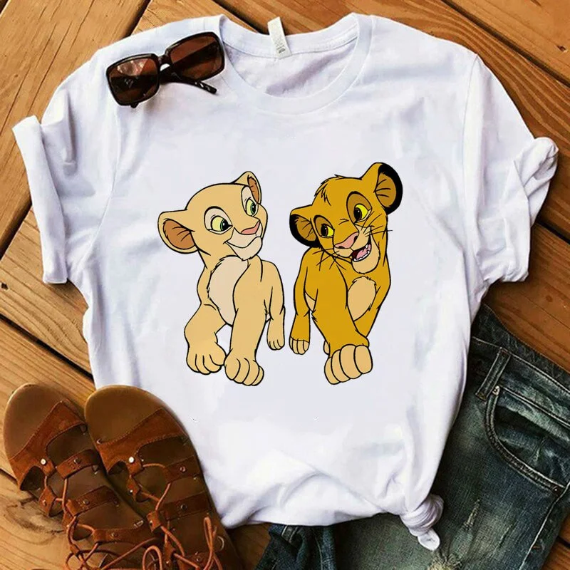 The Lion King Cartoon Funny Short Sleeve T Shirt Women Two Little lions printed vogue O Neck tee shirt femme-- Houndstooth Herringbone Solid The Lion King Cartoon Funny Short Sleeve T Shirt Women Two Little lions printed vogue O Neck tee shirt femme-- Houndstooth Herringbone Solid