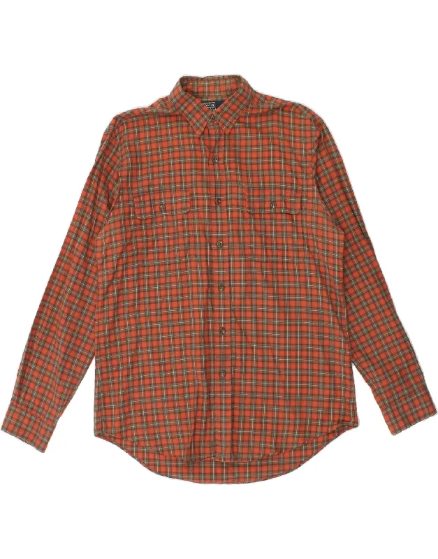 POLO RALPH LAUREN Mens Shirt Large Orange Check Cotton-- Fitted T-Shirt Seamless Stretchy POLO RALPH LAUREN Mens Shirt Large Orange Check Cotton-- Fitted T-Shirt Seamless Stretchy