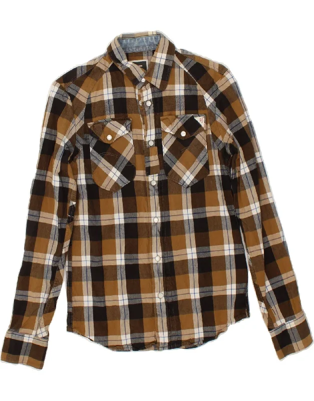 G-STAR Mens Shirt Small Brown Check Cotton-- Beaded Sequined Faux Fur