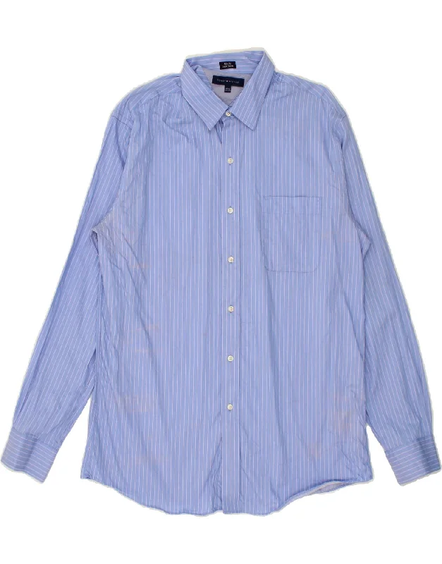 TOMMY HILFIGER Mens Slim Fit Shirt Size 16 1/2 Large Blue Striped-- Modern Contemporary Chic