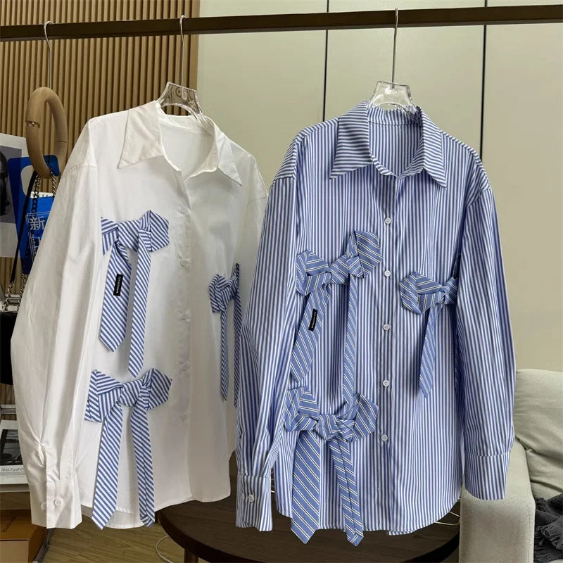Wjczt gothic dti High Quality Three-Dimensional Tie Bow Design Profile Cotton Sun Protection Shirt 2024 Autumn New-- Satin Fabric Silk Fabric Chiffon Fabric