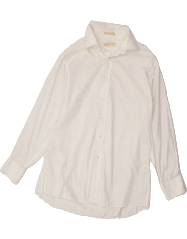 MICHAEL KORS Mens Shirt Size 16 Large White Cotton-- Silk Blend Satin Velvet