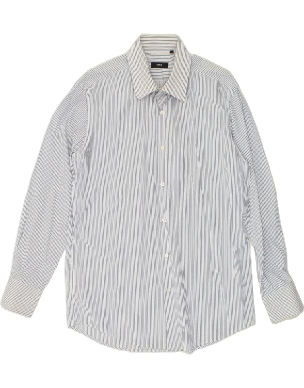 HUGO BOSS Mens Shirt Size 42 16 1/2 Large Blue Pinstripe Cotton-- Collared Crew Neck Turtle Neck HUGO BOSS Mens Shirt Size 42 16 1/2 Large Blue Pinstripe Cotton-- Collared Crew Neck Turtle Neck