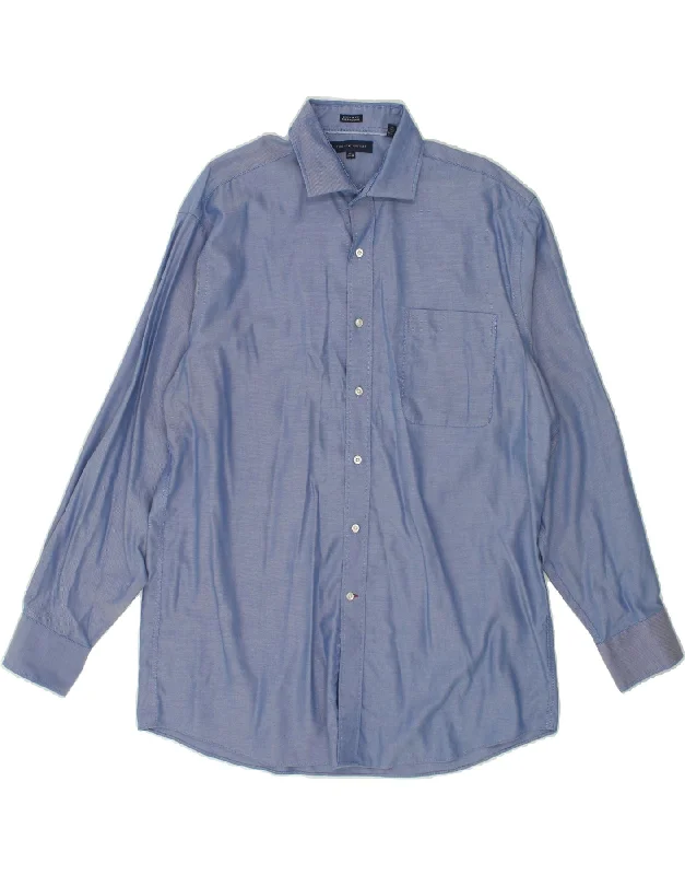 TOMMY HILFIGER Mens Regular Fit Shirt Size 16 1/2 Large Blue Cotton-- Houndstooth Herringbone Solid TOMMY HILFIGER Mens Regular Fit Shirt Size 16 1/2 Large Blue Cotton-- Houndstooth Herringbone Solid