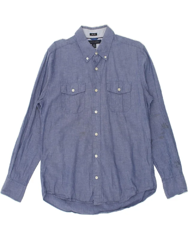TOMMY HILFIGER Mens Slim Fit Shirt Medium Blue Cotton-- Embroidered Appliqued Beaded TOMMY HILFIGER Mens Slim Fit Shirt Medium Blue Cotton-- Embroidered Appliqued Beaded
