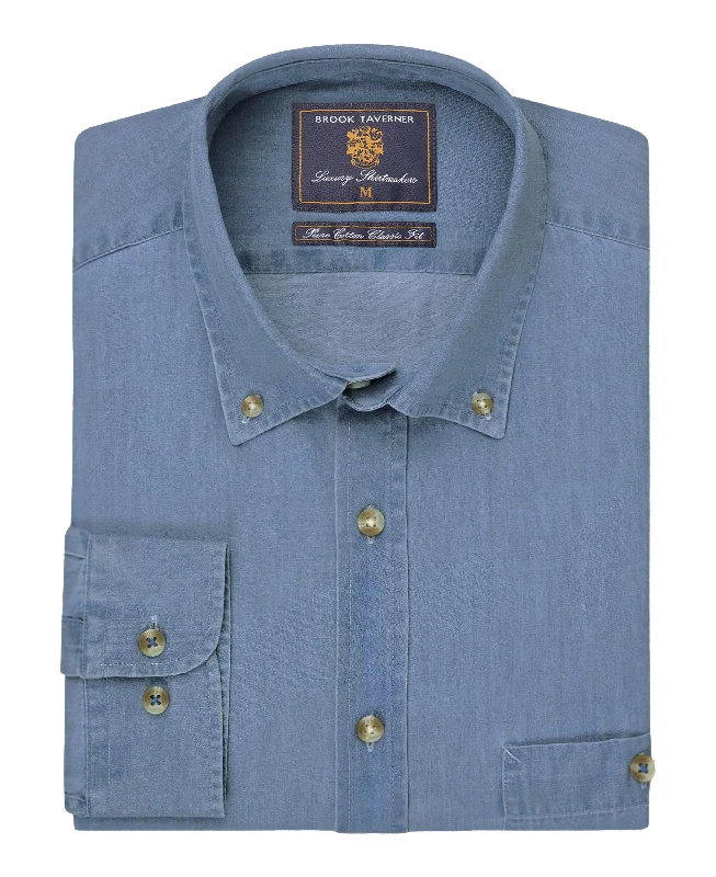 Bridport Chambray Shirt - Light Blue-- Chenille Blend Fleece Blend Nylon Blend