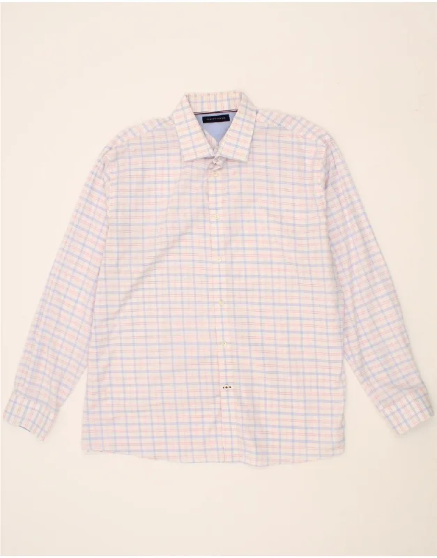 TOMMY HILFIGER Mens Shirt Size 18 2XL Pink Check Cotton-- Elasticated Padded Insulated