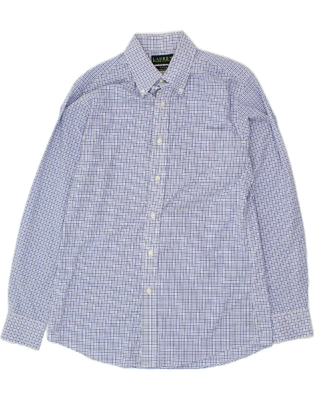 RALPH LAUREN Mens Fitted Shirt Size 15 1/2 39 Medium Blue Check Cotton-- Cozy Warm Stylish