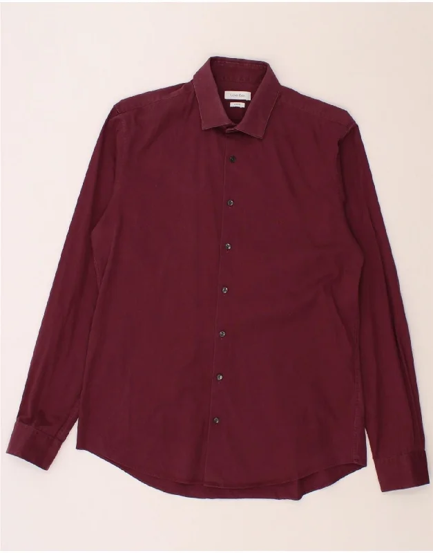 CALVIN KLEIN Mens Slim Fit Shirt Size 40 15 3/4 Medium Maroon Cotton-- Rayon Fabric Velvet Fabric Corduroy Fabric CALVIN KLEIN Mens Slim Fit Shirt Size 40 15 3/4 Medium Maroon Cotton-- Rayon Fabric Velvet Fabric Corduroy Fabric