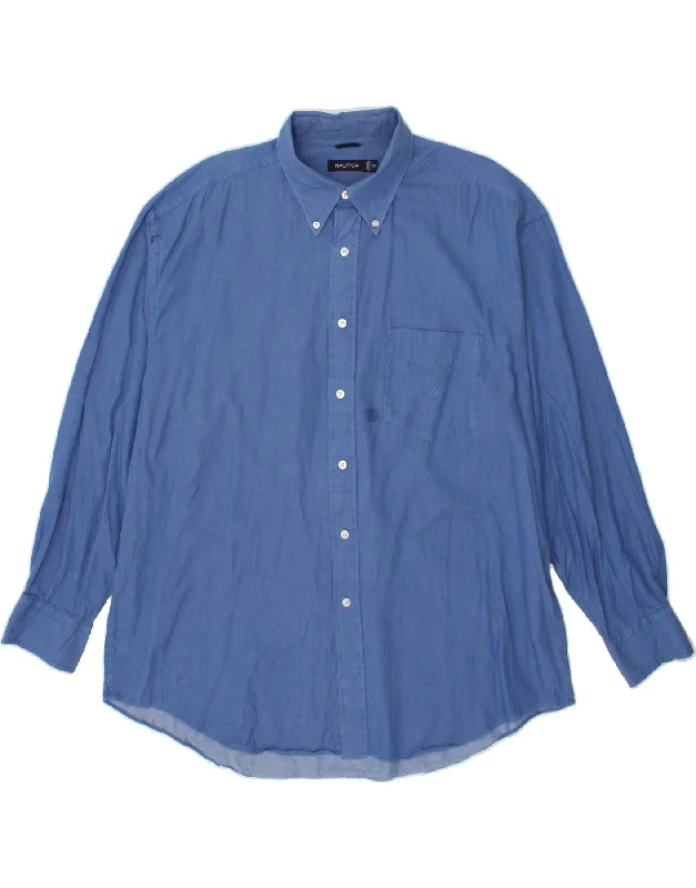 NAUTICA Mens Shirt 2XL Blue Cotton-- Denim Fabric Leather Fabric Suede Fabric