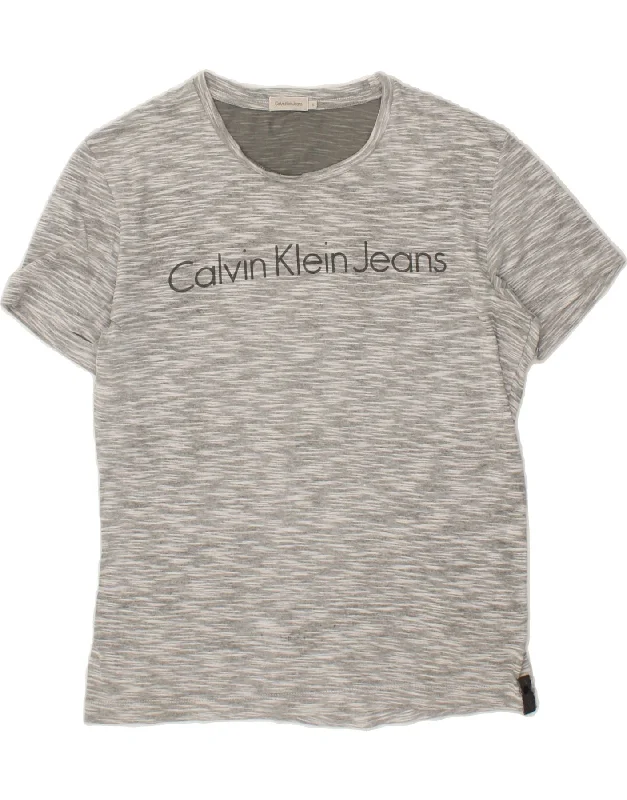 CALVIN KLEIN JEANS Womens Oversized Graphic T-Shirt Top UK 10 Small Grey-- Houndstooth Herringbone Solid