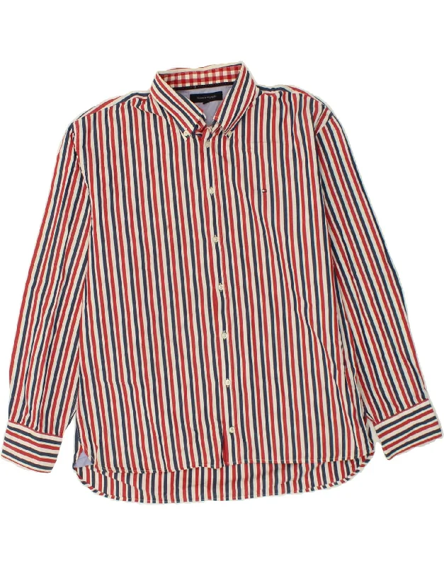 TOMMY HILFIGER Mens Shirt 2XL Red Striped Cotton-- Rayon Fabric Velvet Fabric Corduroy Fabric