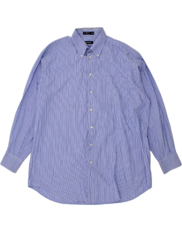 NAUTICA Mens Shirt Size 17 1/2 XL Blue Striped Cotton-- Denim Fabric Leather Fabric Suede Fabric
