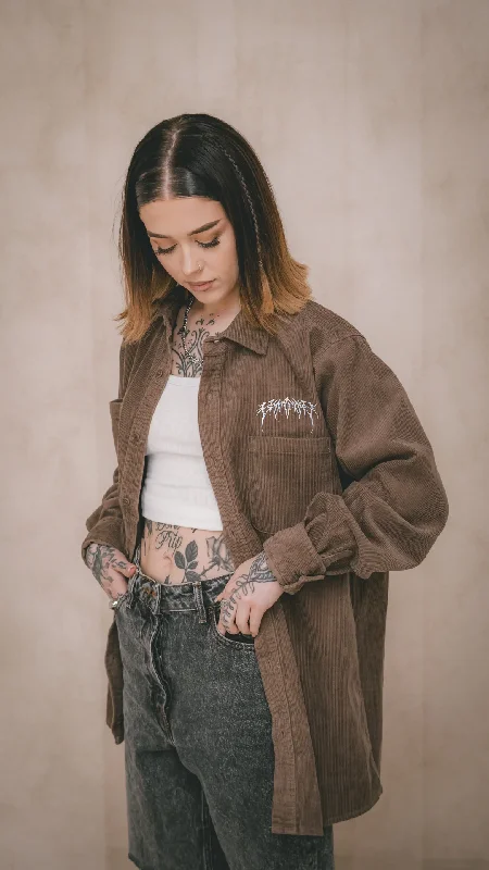 Metal Logo Cord Shirt Walnut-- Plaid T-Shirt Polka Dot Checkered