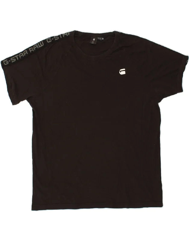 G-STAR Mens Graphic T-Shirt Top 2XL Black Cotton-- Notch Collar Peter Pan Collar Cowl Neck