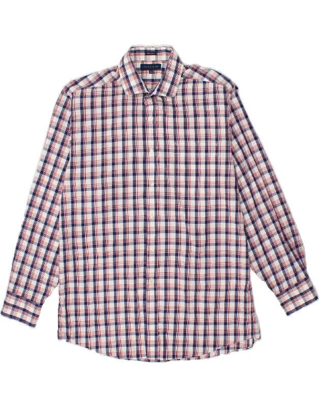 TOMMY HILFIGER Mens Regular Fit Shirt Size 16 1/2 Large Red Check Cotton-- Zippered Front Buttoned Front Snap Front TOMMY HILFIGER Mens Regular Fit Shirt Size 16 1/2 Large Red Check Cotton-- Zippered Front Buttoned Front Snap Front
