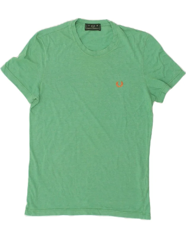 FRED PERRY Mens T-Shirt Top Medium Green Cotton-- Zippered Front Buttoned Front Snap Front
