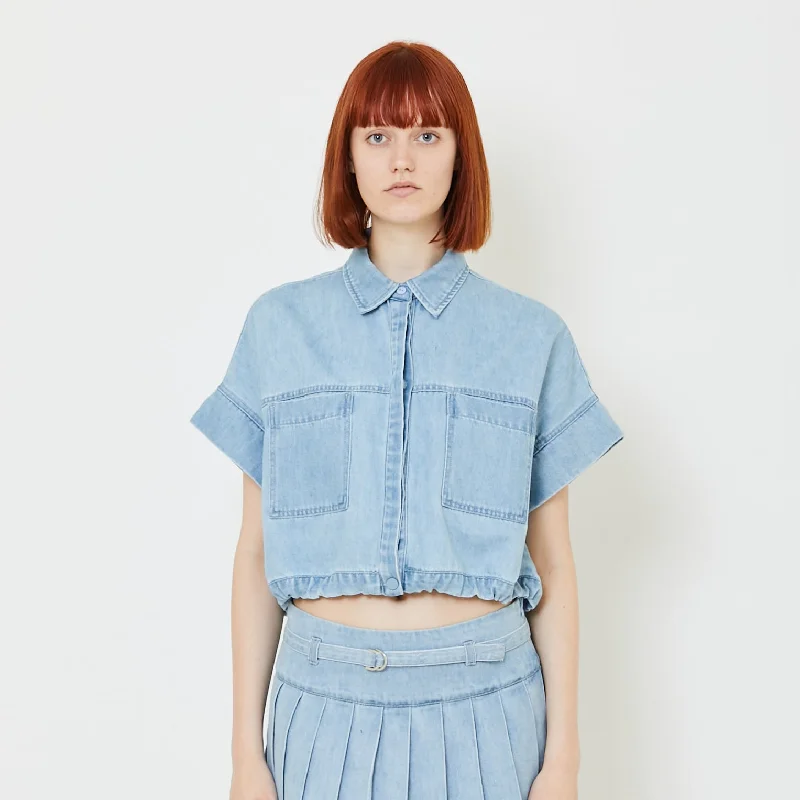Women Combined Shirt - Light Blue - SW2407094B-- Handmade Hand-knitted Hand-woven