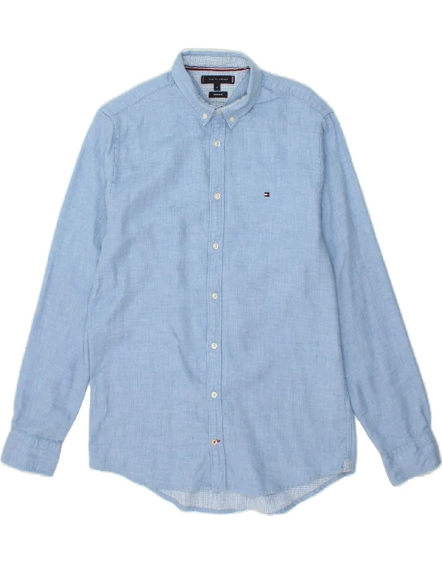 TOMMY HILFIGER Mens Regular Fit Shirt Medium Blue Cotton-- Welt Pockets Slit Pockets Flap Pockets TOMMY HILFIGER Mens Regular Fit Shirt Medium Blue Cotton-- Welt Pockets Slit Pockets Flap Pockets