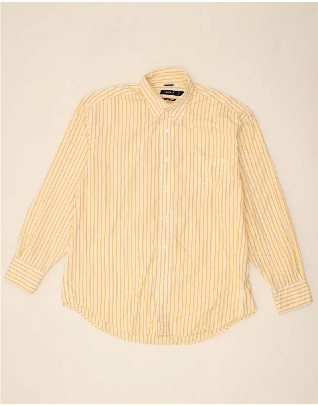 NAUTICA Mens Shirt Large Yellow Pinstripe Cotton-- Graphic T-Shirt Round Neck Polyester