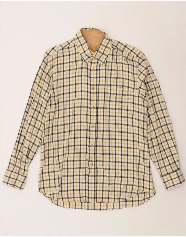 BARBOUR Mens Shirt Large Yellow Check Cotton-- Chenille Blend Fleece Blend Nylon Blend