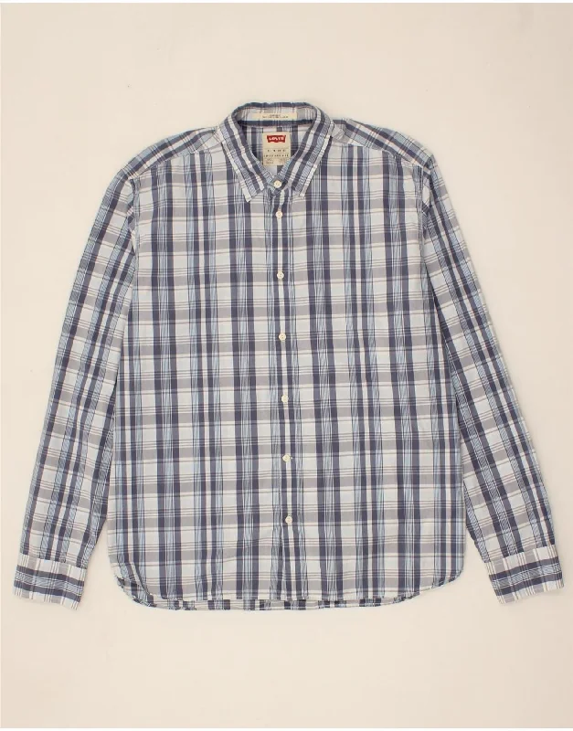 LEVI'S Mens Standard Fit Shirt XL Blue Check-- Welt Pockets Slit Pockets