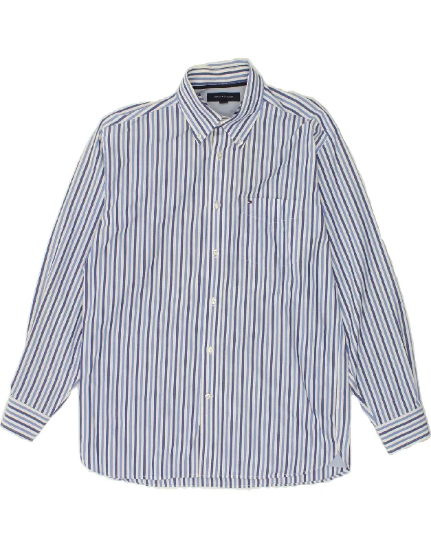 TOMMY HILFIGER Mens Shirt Medium Blue Striped Cotton-- Modern Contemporary Chic