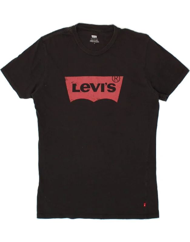 LEVI'S Mens Graphic T-Shirt Top Medium Black Cotton-- Satin Blend Silk Blend Wool Blend