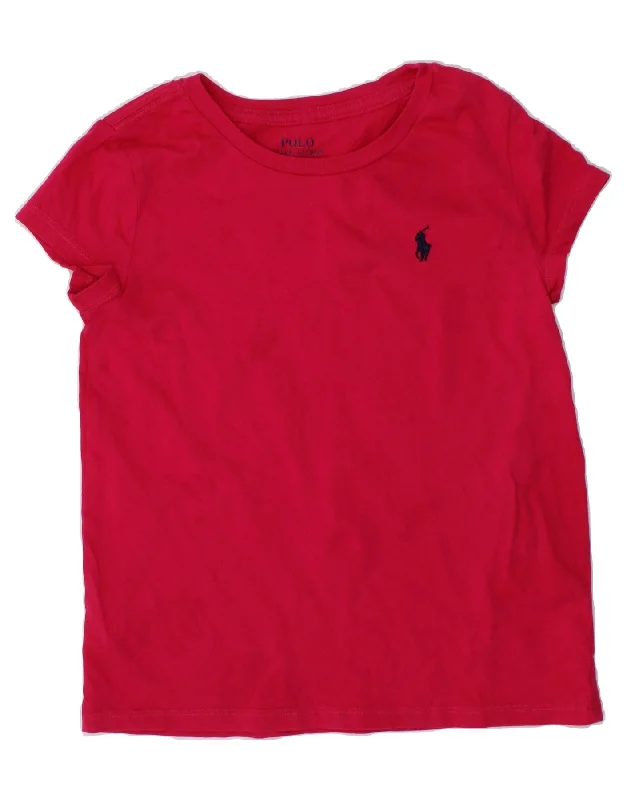 POLO RALPH LAUREN Girls T-Shirt Top 8-9 Years Medium Pink-- Mesh Blend Leather Blend Suede Blend