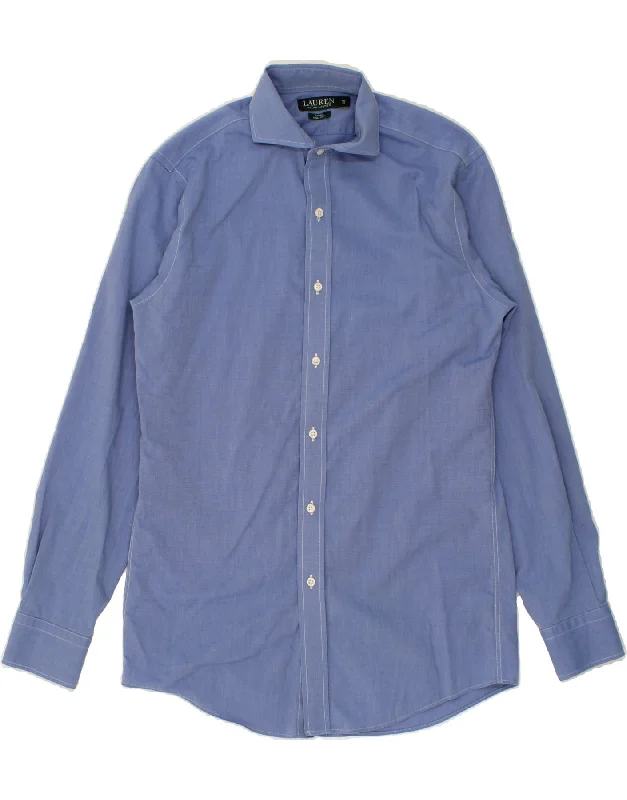 RALPH LAUREN Mens Fitted Shirt Size 15 38 Medium Blue-- Hooded Caped Shawl Collar