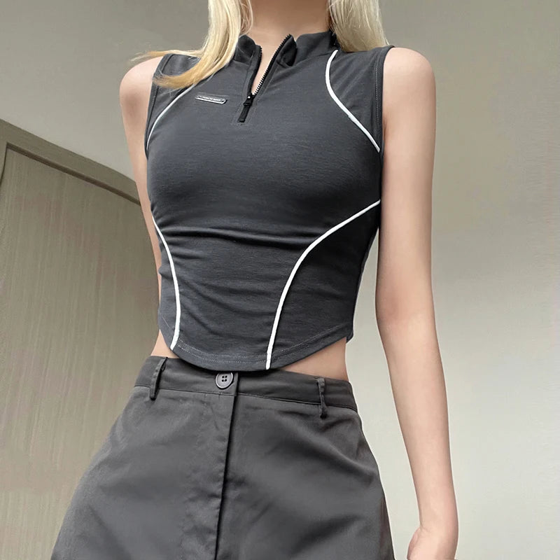 Wjczt Gothic Sexy Slim Women Short Sleeve Y2K Fashion Streetwear Zipper Turn Down Collar Tops Vintage Stripe All Match Sports T Shirts-- Layered Multi-layer Single Layer Wjczt Gothic Sexy Slim Women Short Sleeve Y2K Fashion Streetwear Zipper Turn Down Collar Tops Vintage Stripe All Match Sports T Shirts-- Layered Multi-layer Single Layer